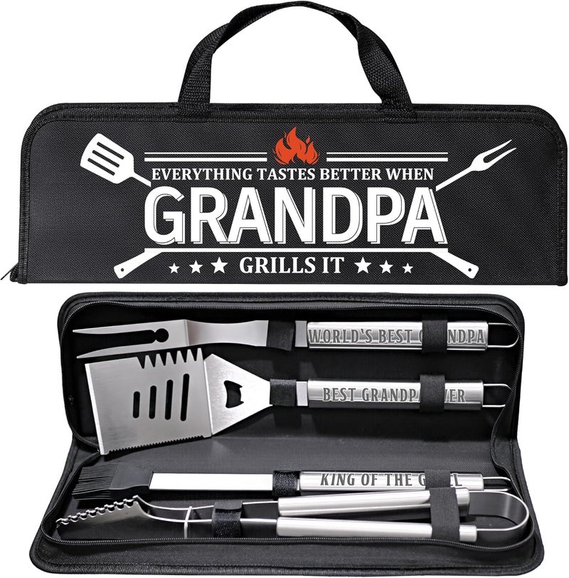 LEWARAN Grandpa Gifts from Grandkids, Gifts for Grandpa Christmas, Grilling Accessories, Heavy Duty Stainless Steel Grill Set BBQ Grill Tools for Outdoor Grill with Aluminum Case, Camping Grill Utensils Set - Image 1